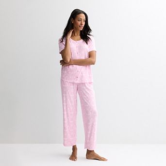 Women's Croft & Barrow® Valentine's Day Henley Short Sleeve Pajama Top & Pajama Pants Set