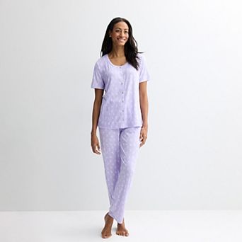Women's Croft & Barrow® Valentine's Day Henley Short Sleeve Pajama Top & Pajama Pants Set