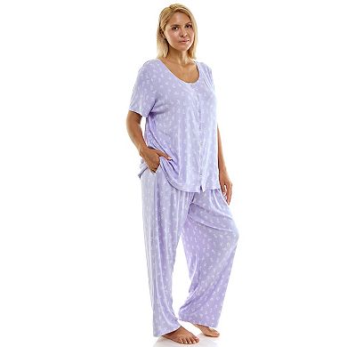 Plus Size Croft & Barrow® 2-pc. Pointelle Short Sleeve Pajama Top & Pajama Pants Set