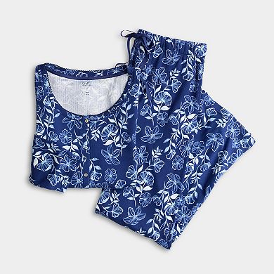 Women's Croft & Barrow® 2-pc. Pointelle Short Sleeve Pajama Top & Pajama Pants Set