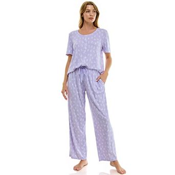 Women's Croft & Barrow® 2 pc Pointelle Short Sleeve Pajama Top & Pajama Pants Set