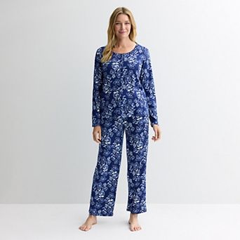 Women's Croft & Barrow® 2 pc Pointelle Short Sleeve Pajama Top & Pajama Pants Set