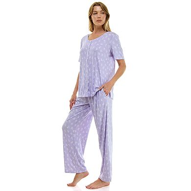 Petite Croft & Barrow® 2-pc. Pointelle Short Sleeve Pajama Top & Pajama Pants Set