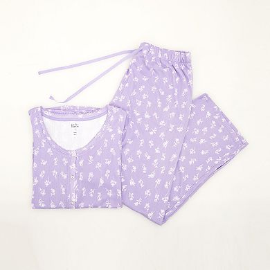 Petite Croft & Barrow® 2-pc. Pointelle Short Sleeve Pajama Top & Pajama Pants Set