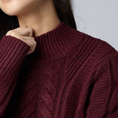 Petite Simply Vera Vera Wang Braided Front Mock Neck Sweater