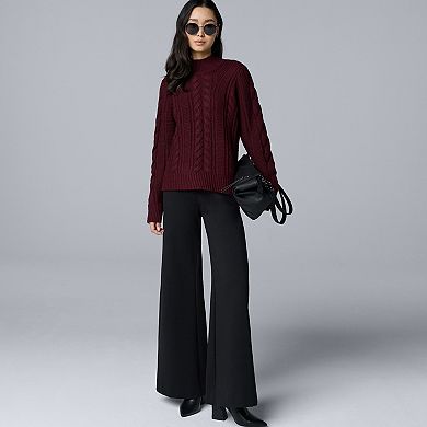 Petite Simply Vera Vera Wang Braided Front Mock Neck Sweater