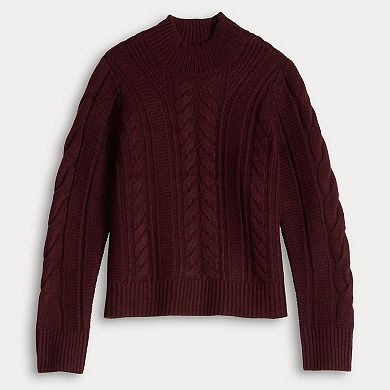 Petite Simply Vera Vera Wang Braided Front Mock Neck Sweater