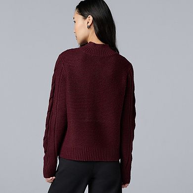 Petite Simply Vera Vera Wang Braided Front Mock Neck Sweater