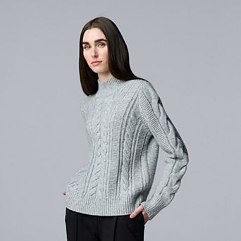 Petite Simply Vera Vera Wang Braided Front Mock Neck Sweater