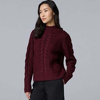 Petite Simply Vera Vera Wang Braided Front Mock Neck Sweater