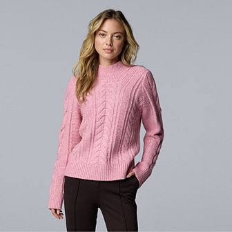 Petite Simply Vera Vera Wang Braided Front Mock Neck Sweater