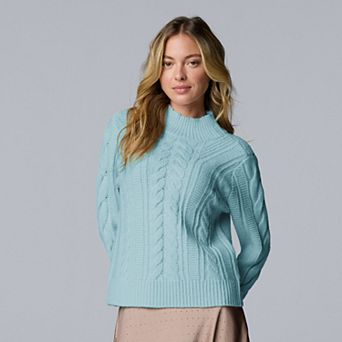 Petite Simply Vera Vera Wang Braided Front Mock Neck Sweater