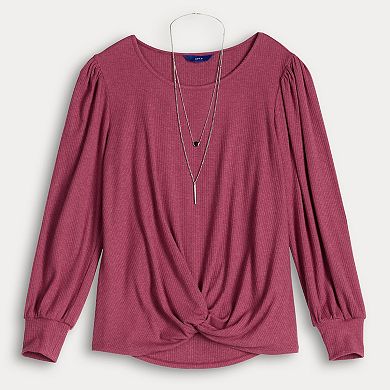Women's Apt. 9® High-Low Twist Hem Top with Necklace