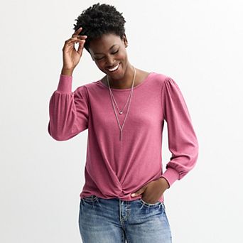 Women's Apt. 9® High-Low Twist Hem Top with Necklace