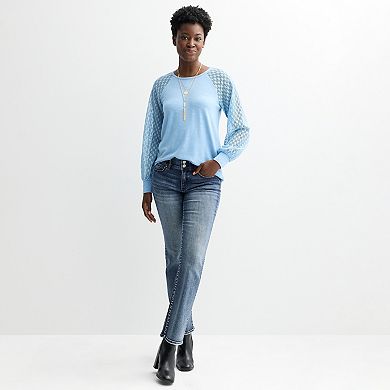 Women's Apt. 9® Lace Sleeve Top with Necklace