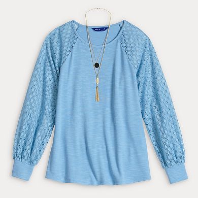 Women's Apt. 9® Lace Sleeve Top with Necklace