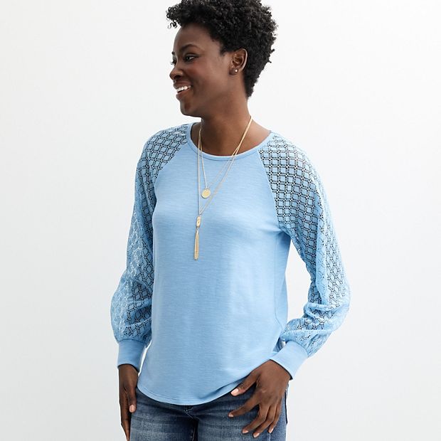 トップス lace collar hem shoulder pintuck SH Women's Apt. 9® Lace Sleeve Top with Necklace
