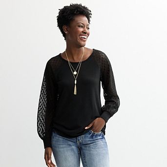 Women's Apt. 9® Lace Sleeve Top with Necklace