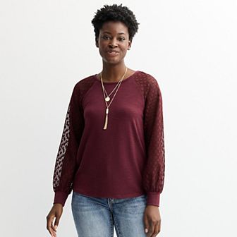 Women's Apt. 9® Lace Sleeve Top with Necklace