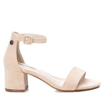 Women's Block Heel Suede Sandals GO By XTI, Beige 17078909