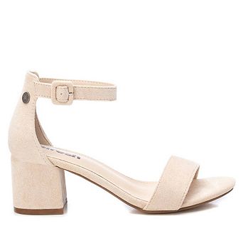 Women's Block Heel Suede Sandals BG By XTI, Ivory 17078903