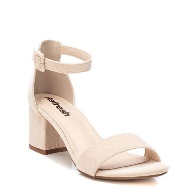 Women's Block Heel Suede Sandals BG By XTI, Ivory 17078903