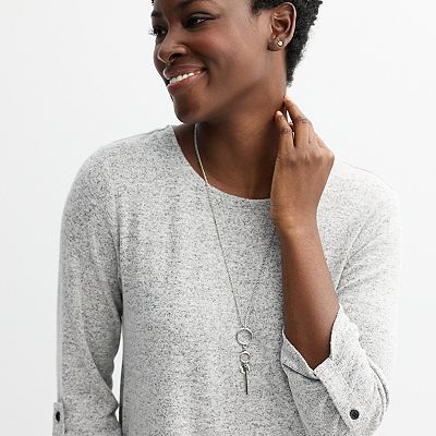 Women's Apt. 9® Three Quarter Sleeve Top with Necklace