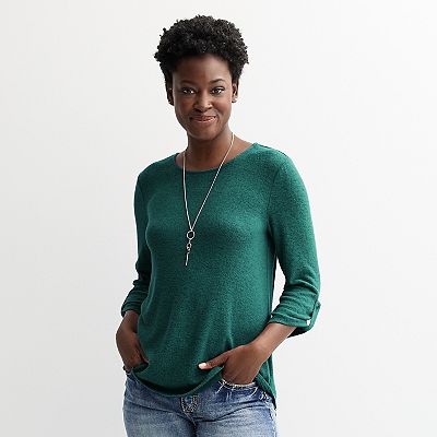 Women's Apt. 9® Three Quarter Sleeve Top with Necklace