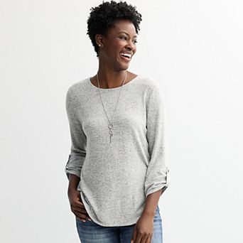 Women's Apt. 9® Three Quarter Sleeve Top with Necklace