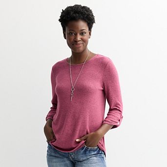 Women's Apt. 9® Three Quarter Sleeve Top with Necklace