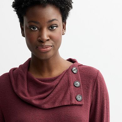 Women's Apt. 9® Cowl Button Neck Long Sleeve Top