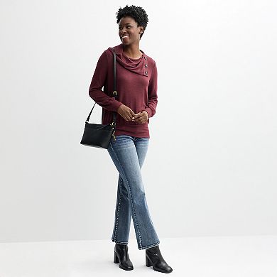 Women's Apt. 9® Cowl Button Neck Long Sleeve Top