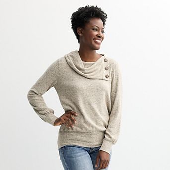 Women's Apt. 9® Cowl Button Neck Long Sleeve Top