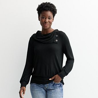 Women's Apt. 9® Cowl Button Neck Long Sleeve Top