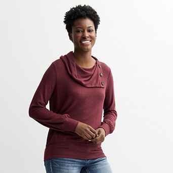 Women's Apt. 9® Cowl Button Neck Long Sleeve Top