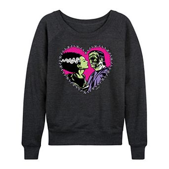 Women's Universal Monsters Frankenstein & Bride Stitched Heart French Terry Long Sleeve Tee