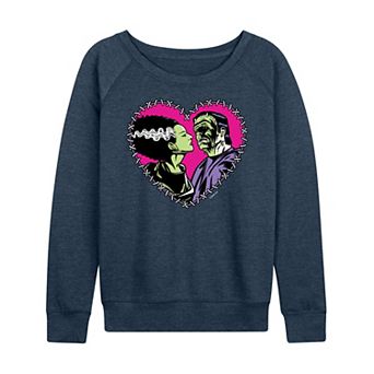 Women's Universal Monsters Frankenstein & Bride Stitched Heart French Terry Long Sleeve Tee