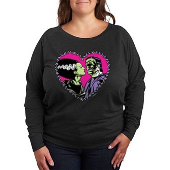 Plus Size Universal Monsters Frankenstein & Bride Stitched Heart French Terry Long Sleeve Tee