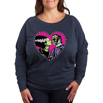Plus Size Universal Monsters Frankenstein & Bride Stitched Heart French Terry Long Sleeve Tee