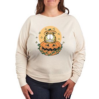 Plus Size Garfield Inside Of A Pumpkin French Terry Long Sleeve Tee