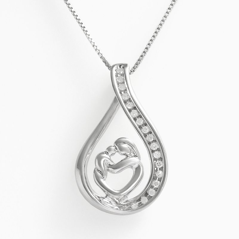 Sterling Silver 1/10-ct. T.W. Diamond Motherly Love Pendant, Womens, White