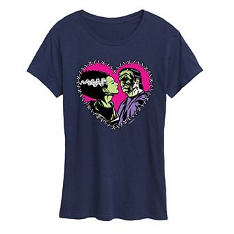 Women's Universal Monsters Frankenstein & Bride Stitched Heart Graphic Tee