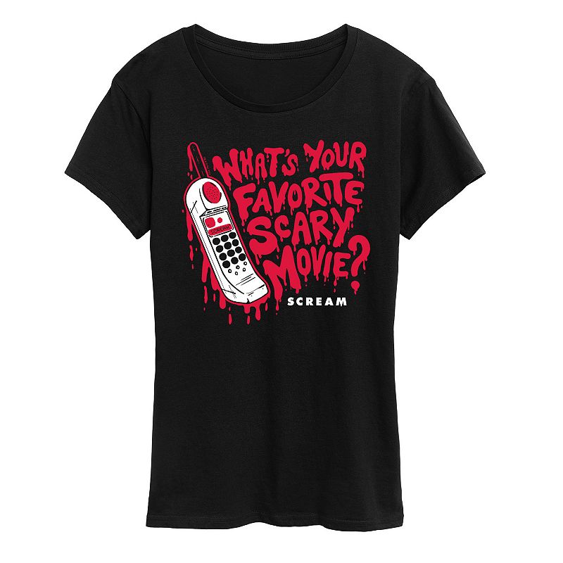 Women's Scream What's Your Favorite Scary Movie Graphic Tee,