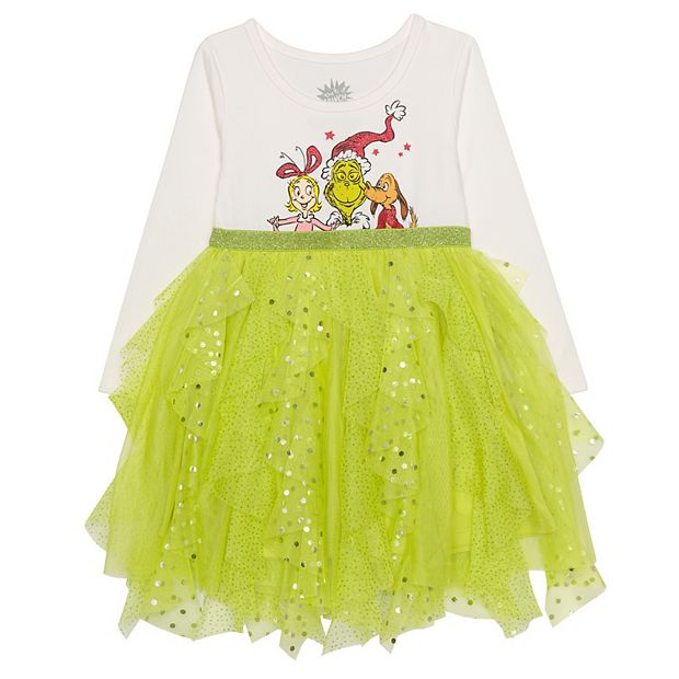 Girls 4-12 Grinch, Cindy Lou & Max Buddies Long Sleeve Tutu Dress