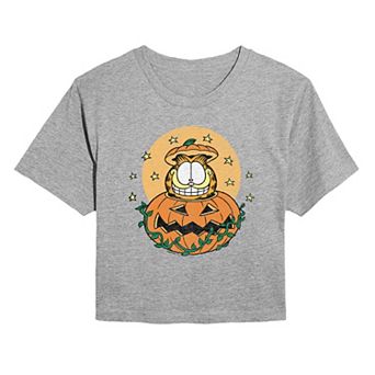 Juniors' Garfield Inside of a Pumpkin Cropped Tee
