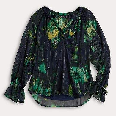 Petite Simply Vera Vera Wang Shirred Neck Blouse