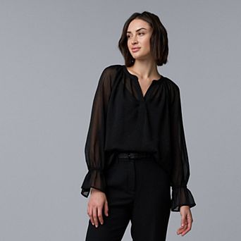 Petite Simply Vera Vera Wang Shirred Neck Blouse