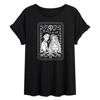 Juniors' Corpse Bride Victor & Emily Oversized Tee