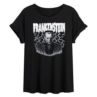 Juniors' Universal Monsters Frankenstein Lightning Oversized Tee