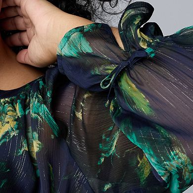 Plus Size Simply Vera Vera Wang Shirred Neck Shine Blouse